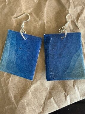 Blue Square Drop Earrings